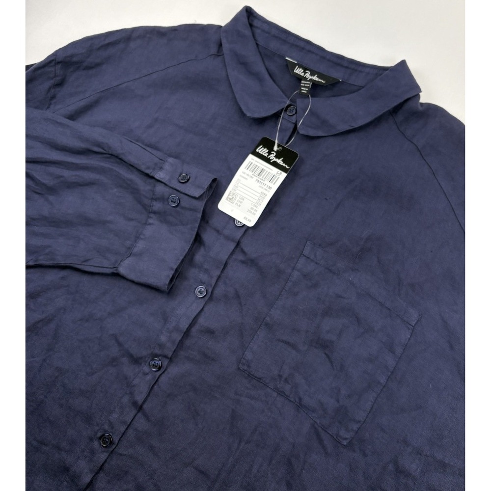 NWT Ulla Popken Button Down Shirt 100% Linen Roll Tab Sleeve Women's 32/34.